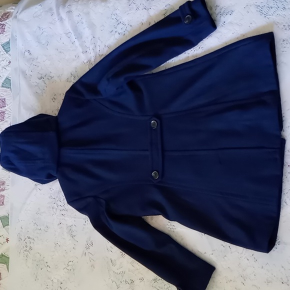 St. John's Bay Women's Navy Wool Blend Coat With Removable Hood Size Petite Med - Picture 7 of 14